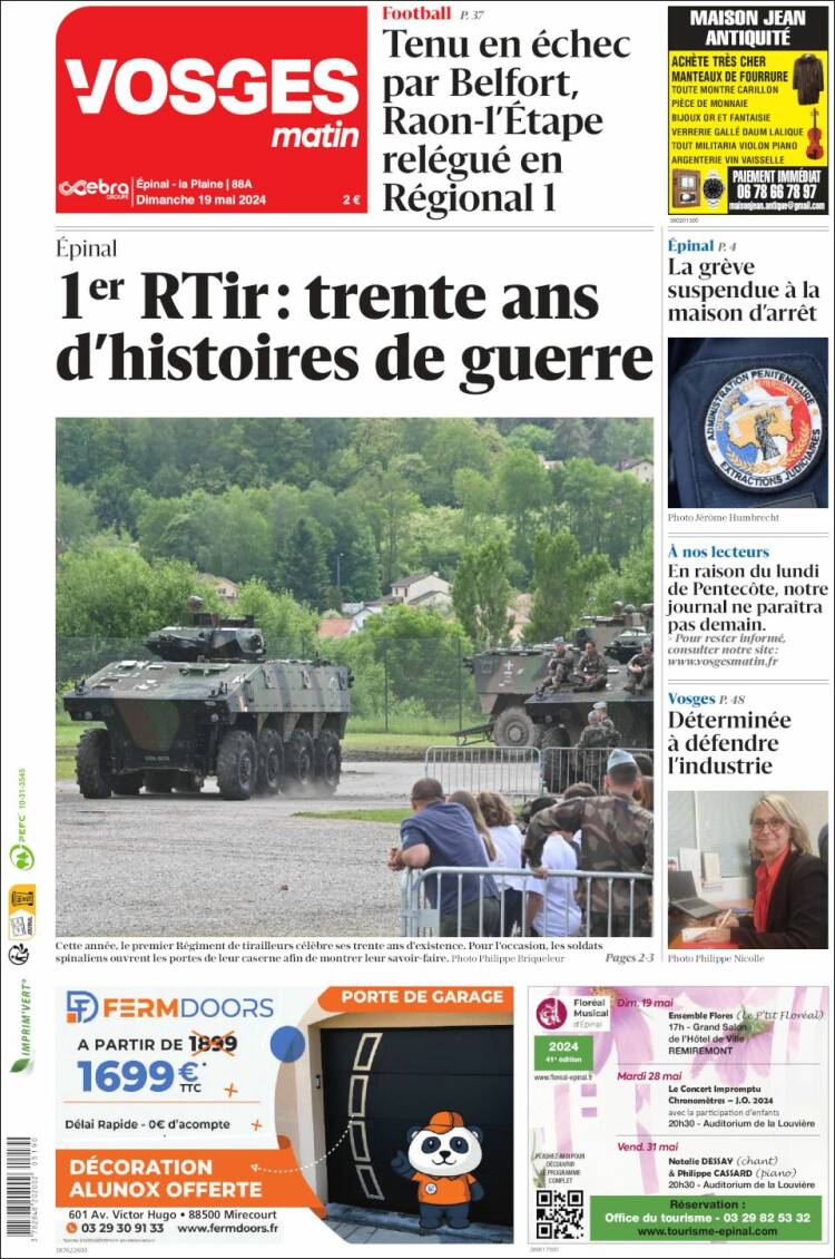 Portada de Vosges Matin (Francia)