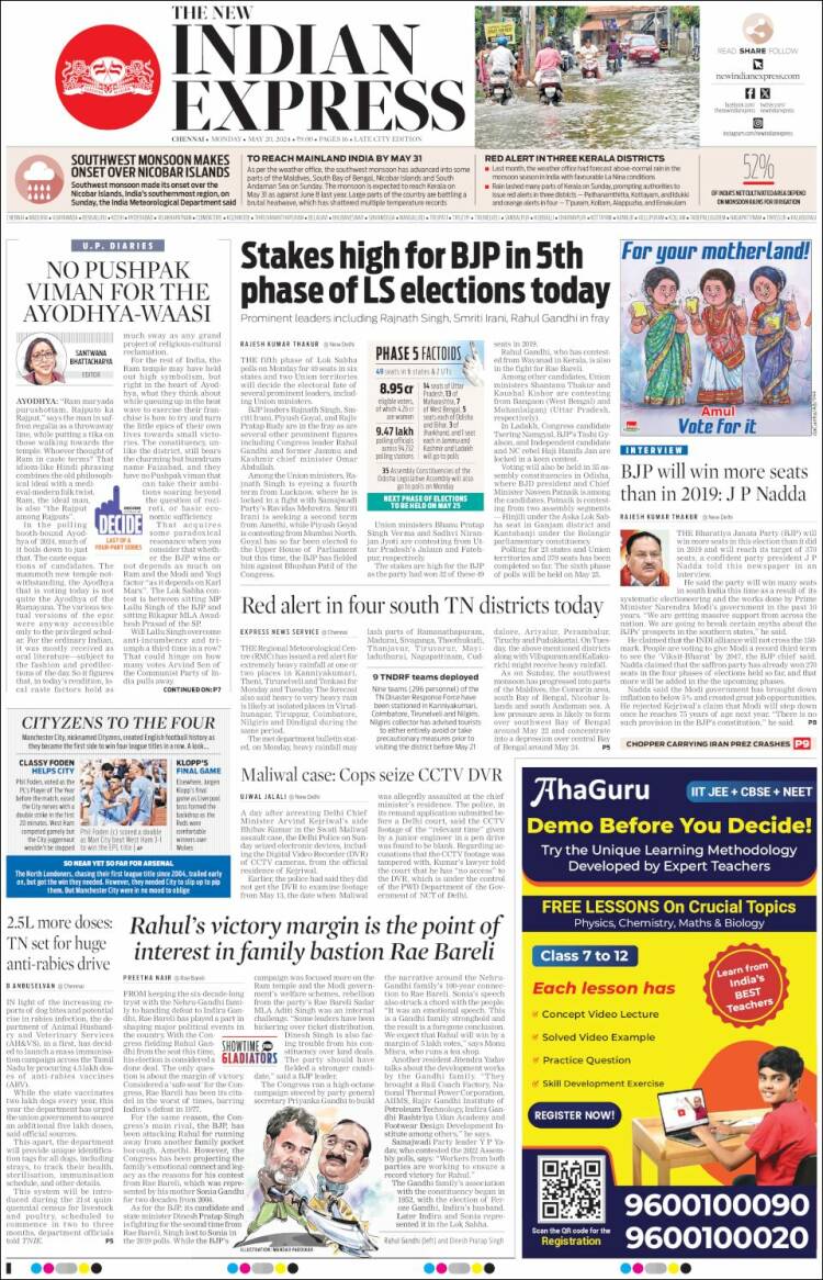 Portada de New Indian Express (India)