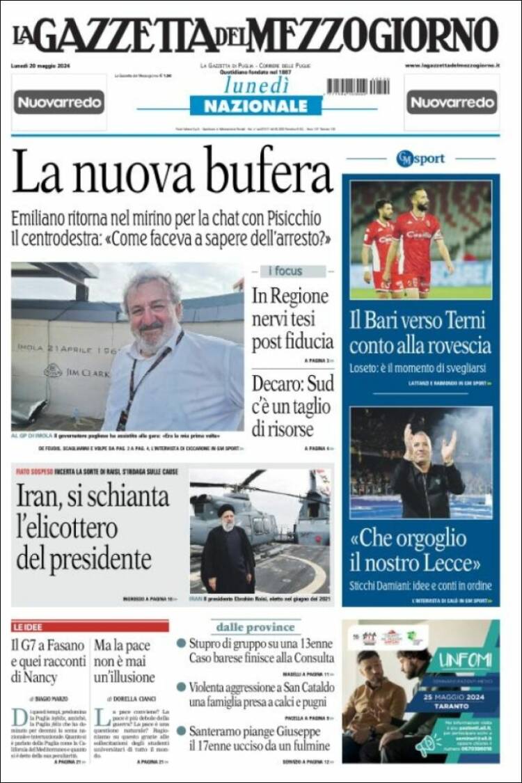 Portada de La Gazzetta del Mezzogiorno (Italia)