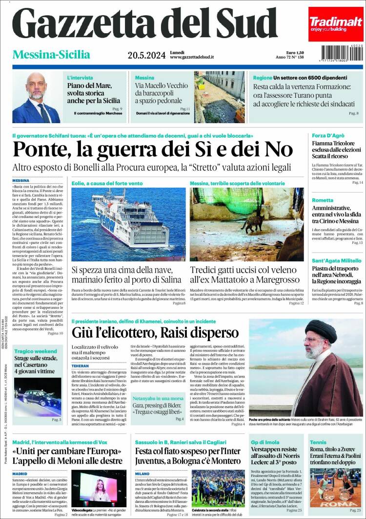 Portada de Gazzetta del Sud (Italia)