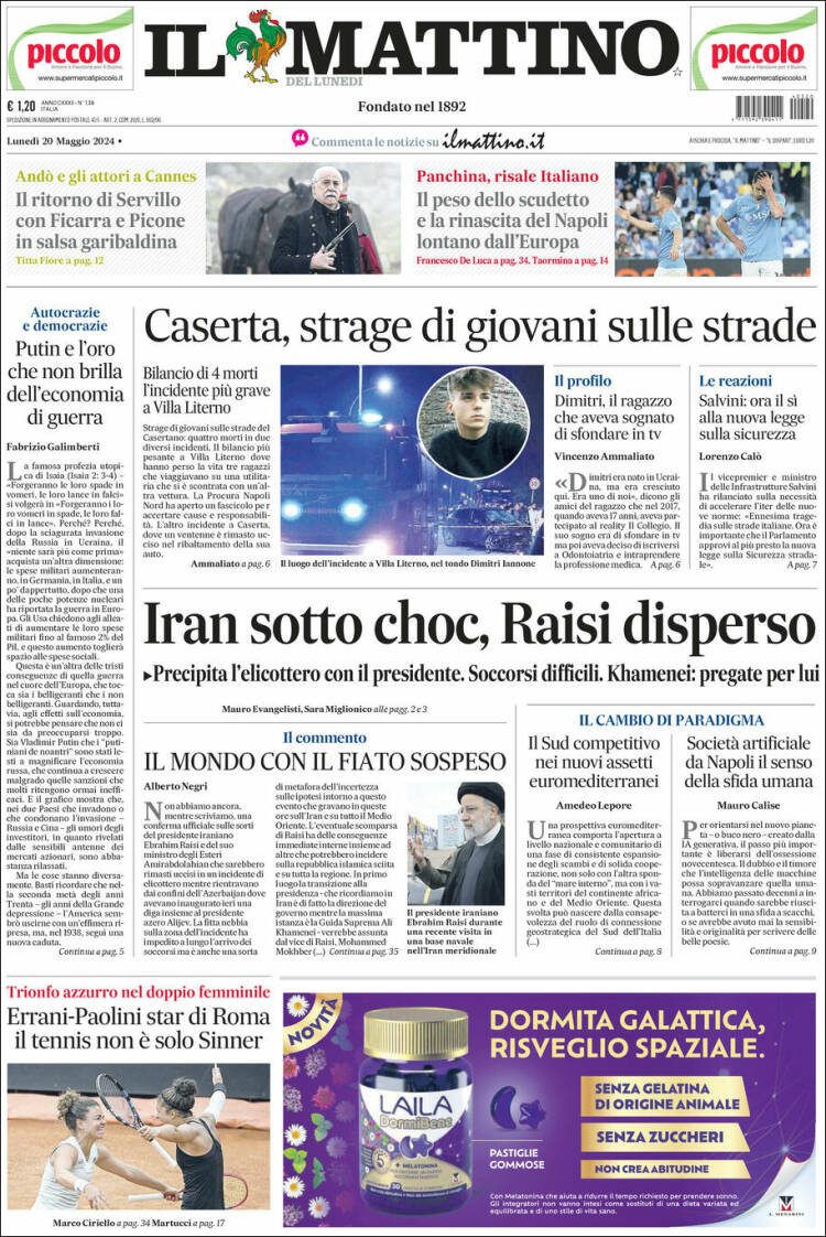 Portada de Il Mattino (Italia)