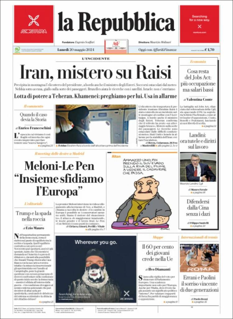 Portada de La Repubblica (Italia)