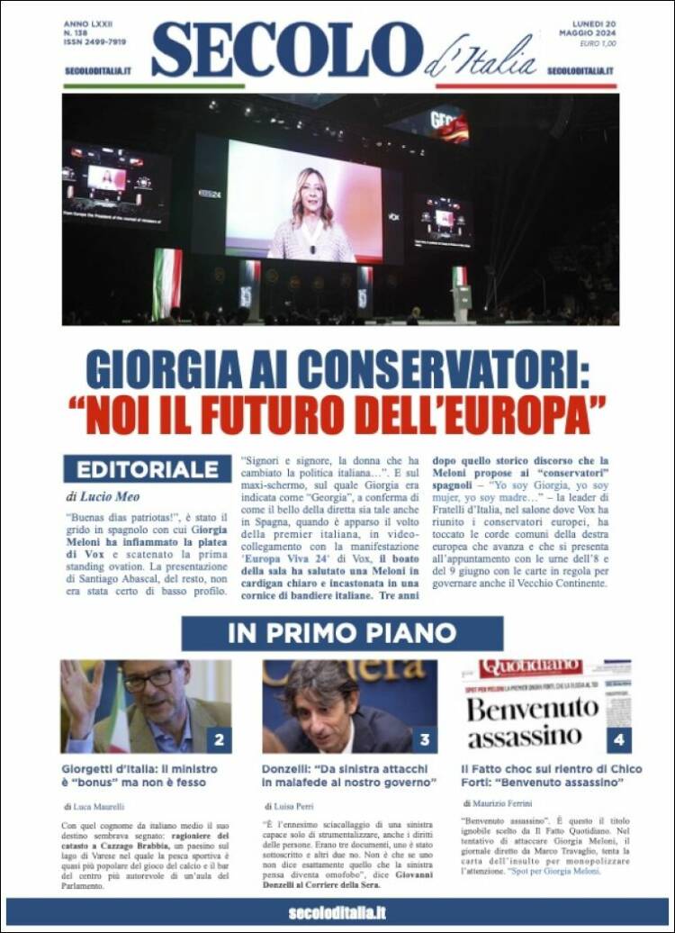 Portada de Secolo d'Italia (Italia)