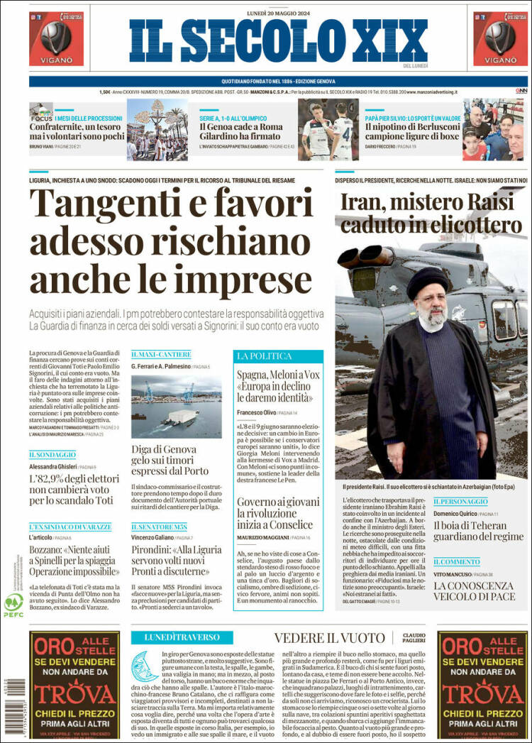 Portada de Il Secolo XIX (Italia)