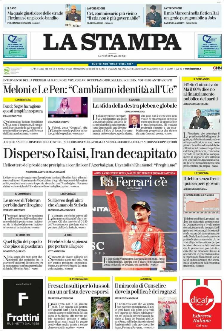 Portada de La Stampa (Italia)