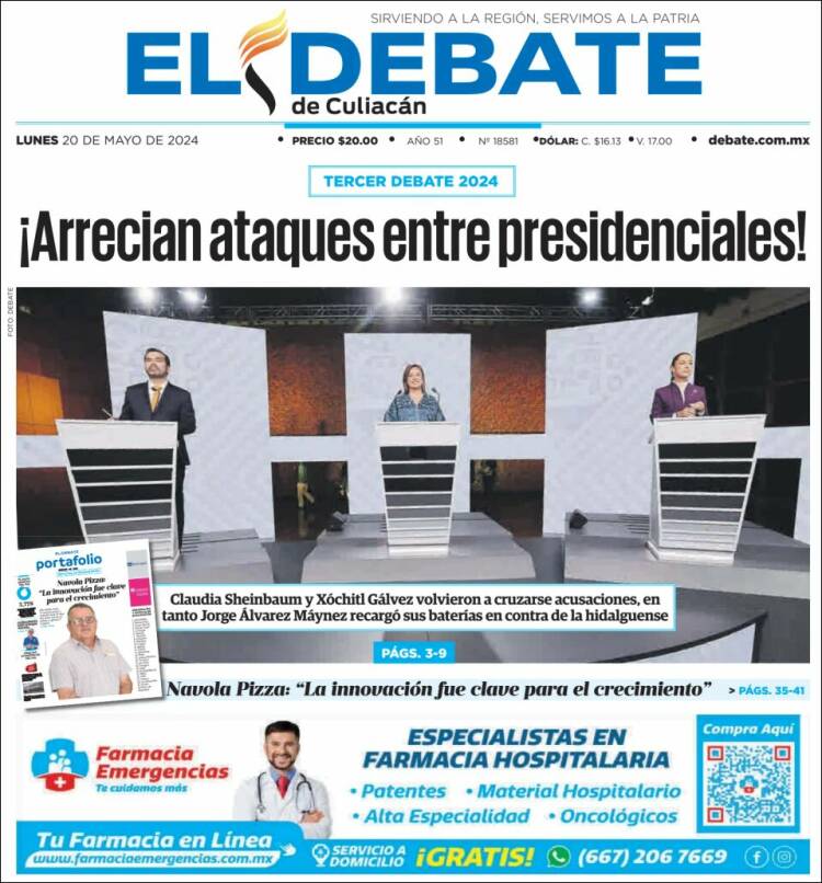Portada de El Debate de Culiacán (México)