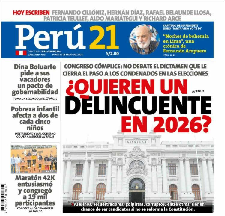Portada de Perú 21 (Perú)