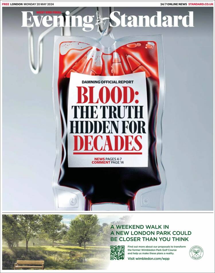 Portada de Evening Standard (Reino Unido)