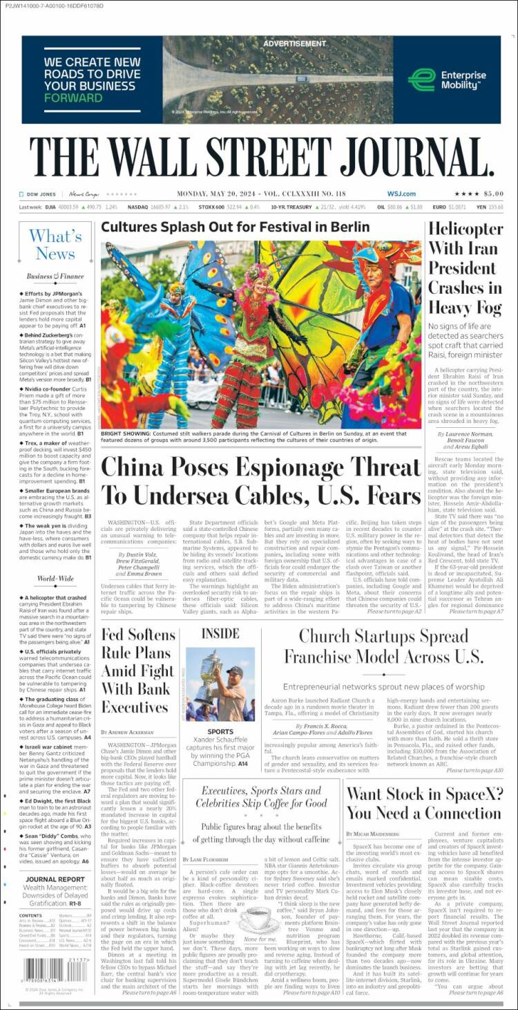 Portada de Wall Street Journal (USA)