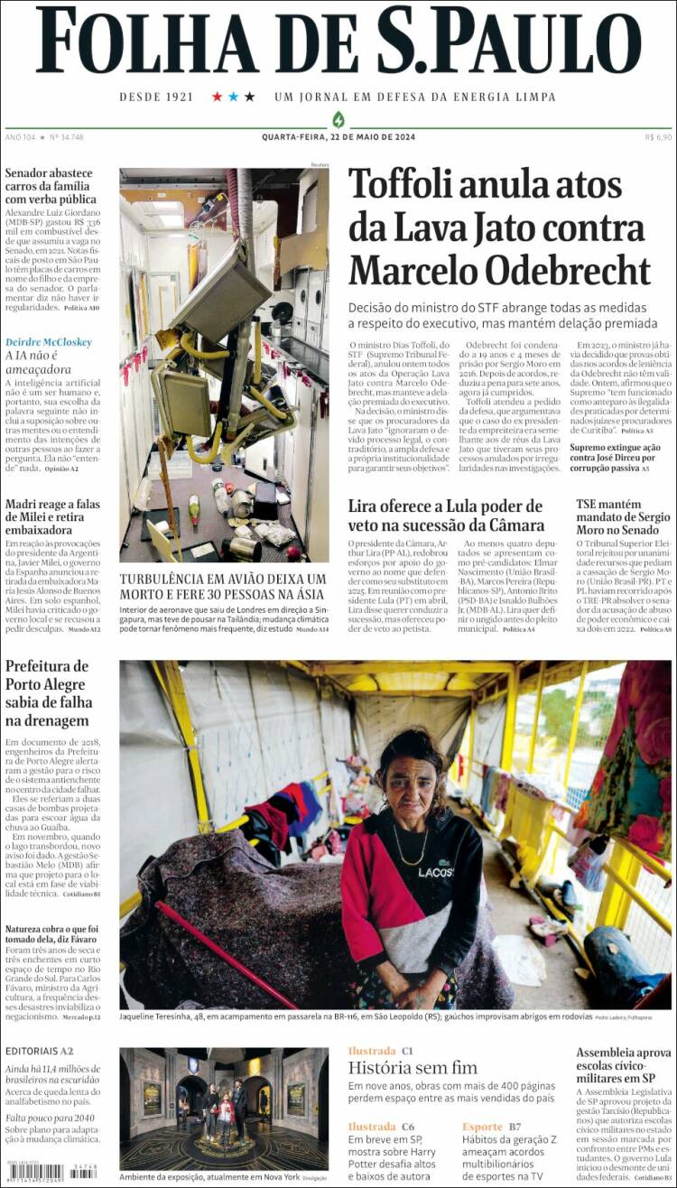 Portada de Folha de São Paulo (Brasil)