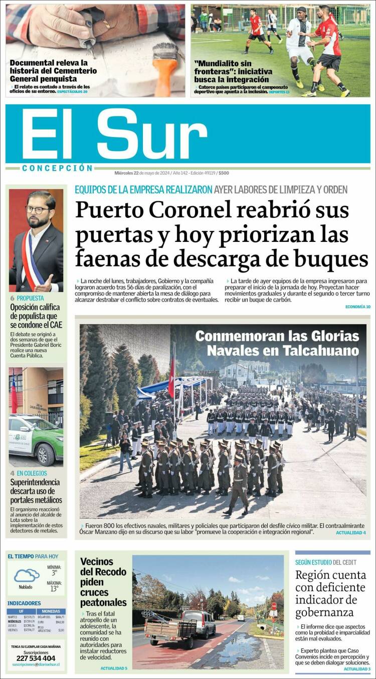 Portada de El Sur (Chile)