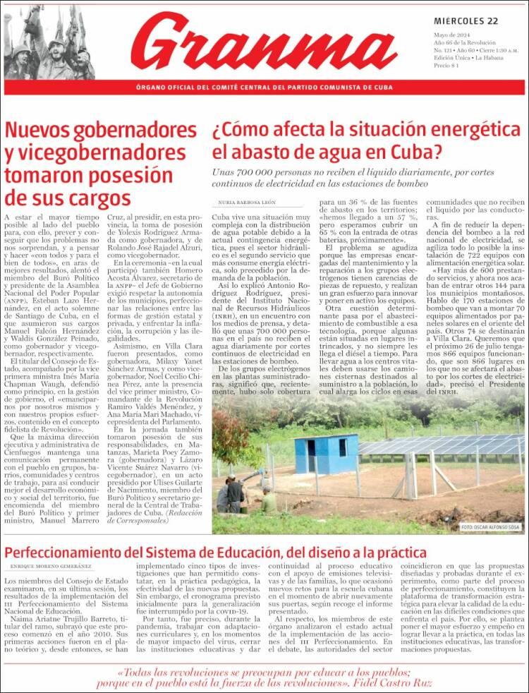 Portada de Granma (Cuba)