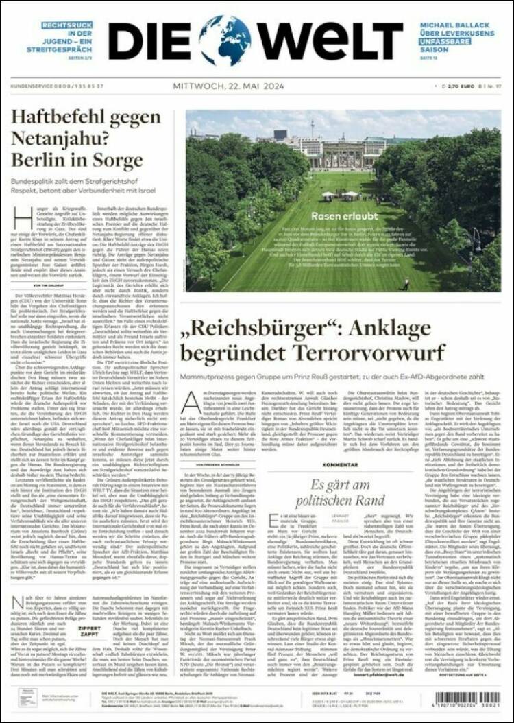 Portada de Die Welt (Alemania)