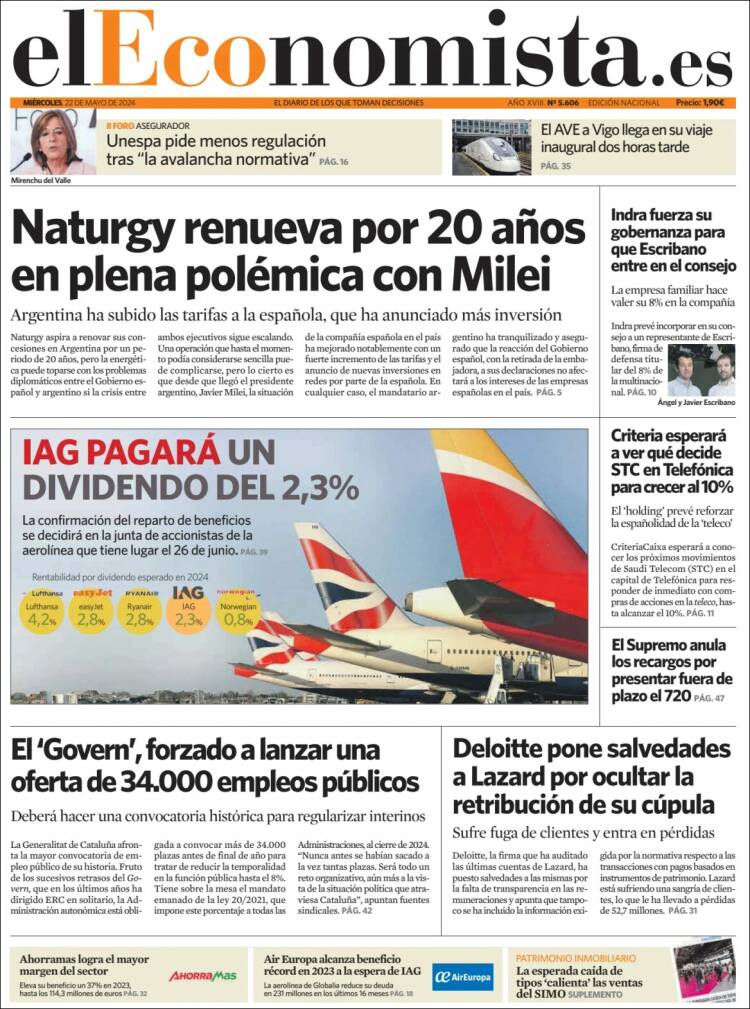 Portada de El Economista (España)