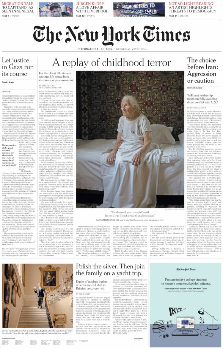 Portada de International New York Times (Europa)