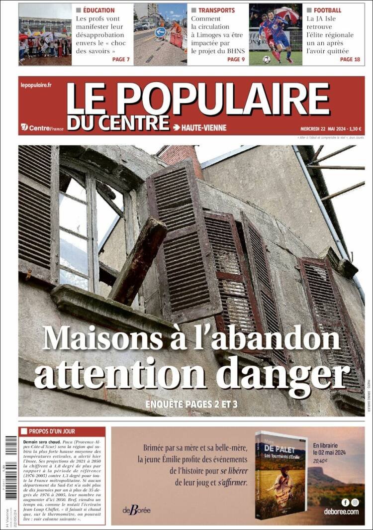 Journal Le Populaire du Centre (France). Les Unes des journaux de