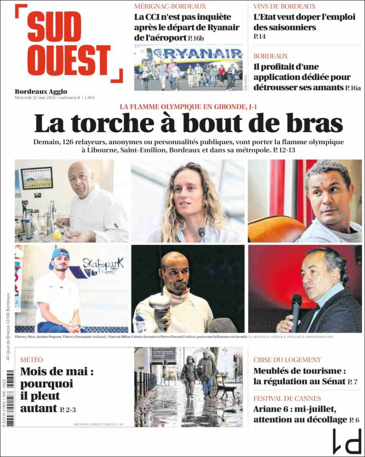 Portada de Sud Ouest (Francia)