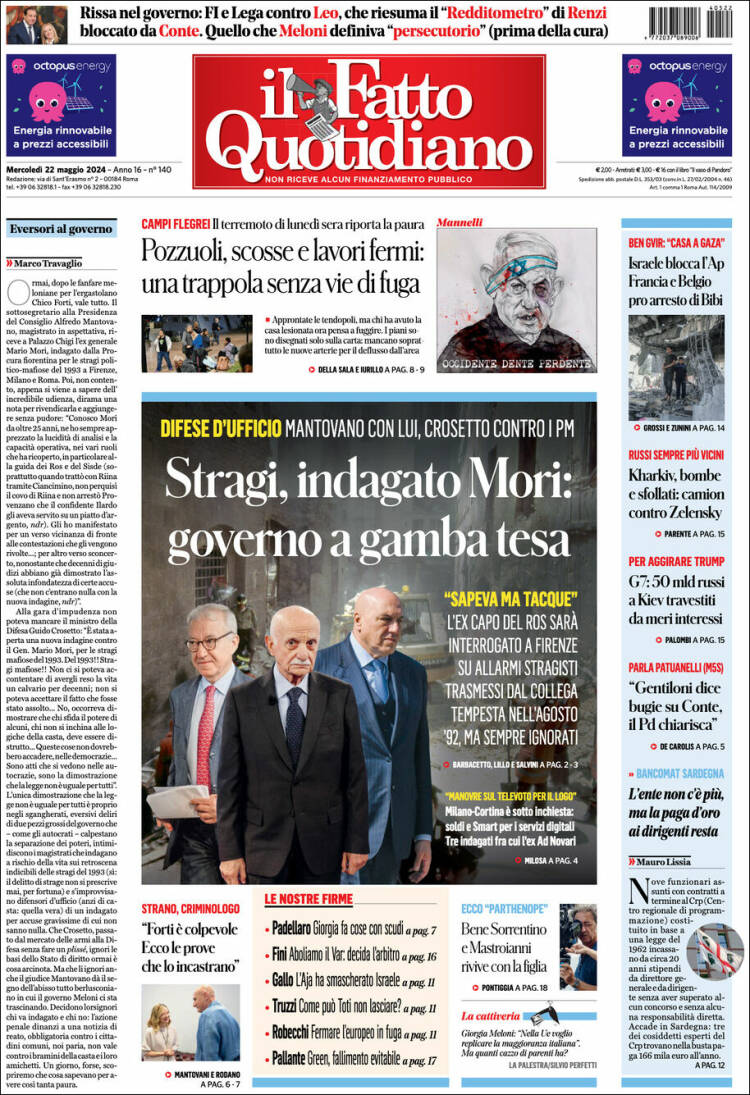 Portada de Il Fatto Quotidiano (Italia)