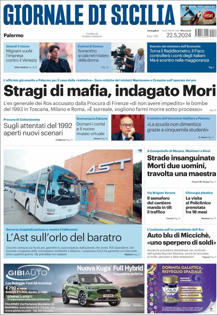 Portada de Giornale di Sicilia (Italia)