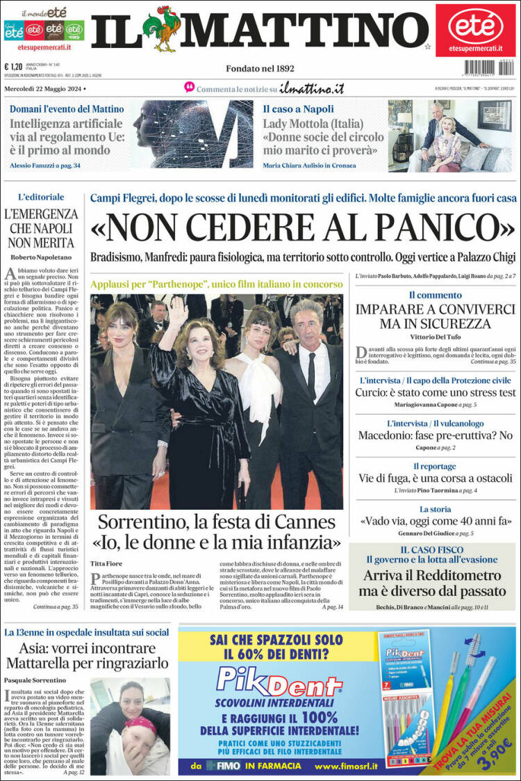 Portada de Il Mattino (Italia)