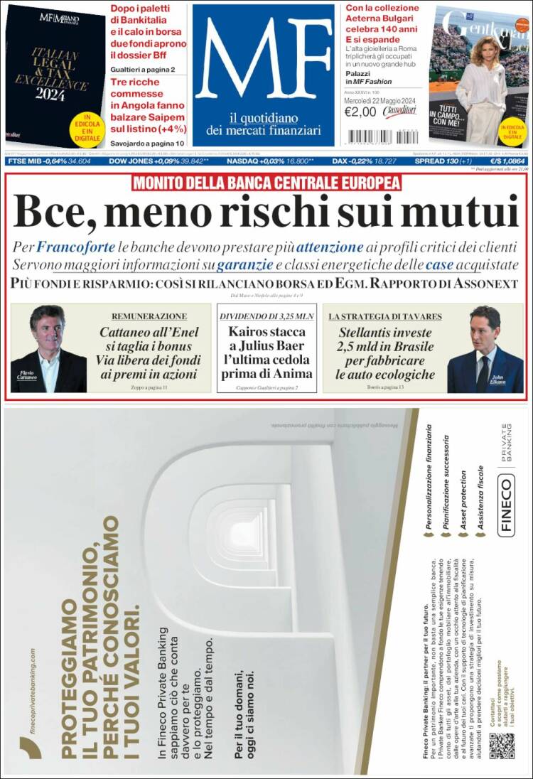 Portada de Milano Finanza (Italia)