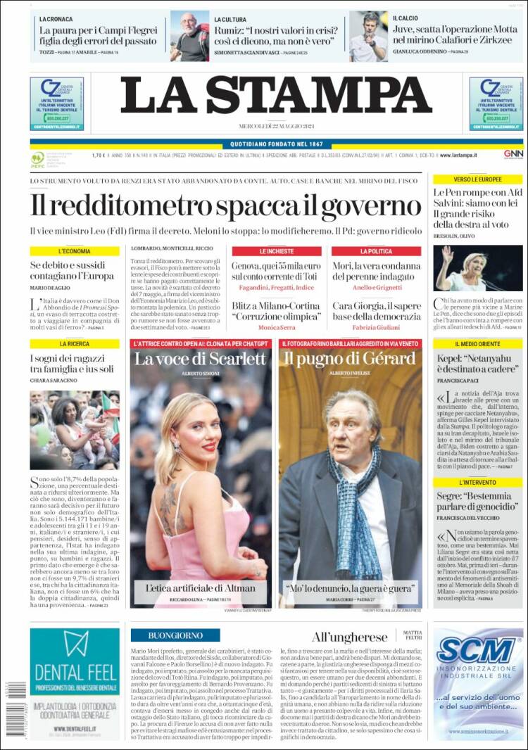 Portada de La Stampa (Italia)