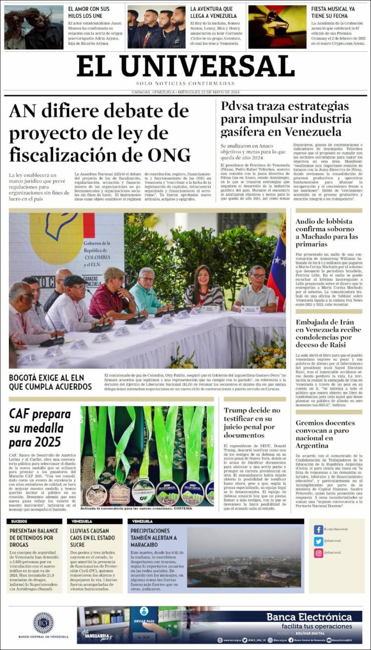 Portada de Universal (Venezuela)