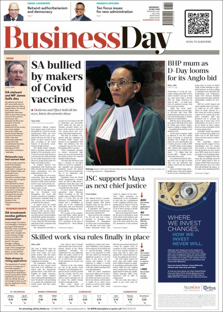 Portada de Business Day (South Africa)
