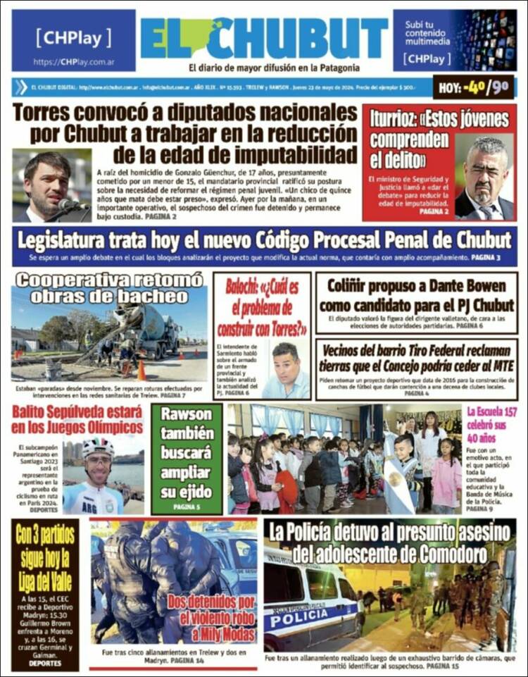 Portada de El Chubut (Argentina)