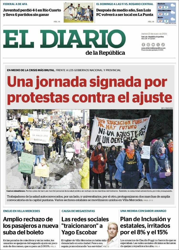 Portada de Diario de la República (Argentina)