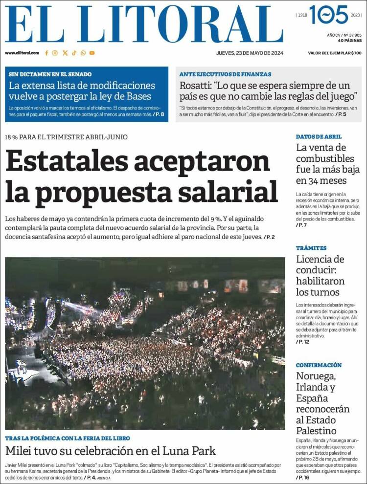 Portada de Diario El Litoral (Argentina)