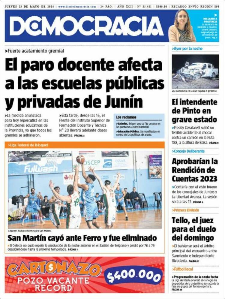 Portada de Diario Democracia (Argentina)