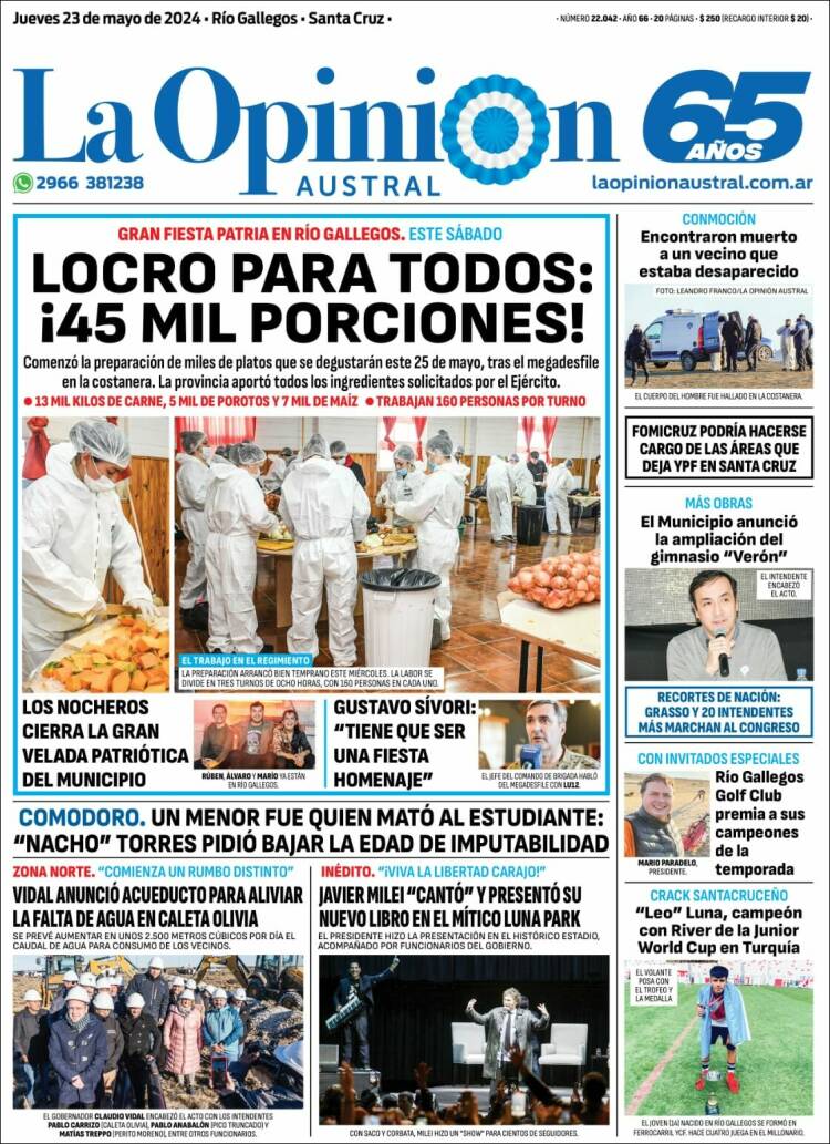 Portada de La Opinión Austral (Argentina)