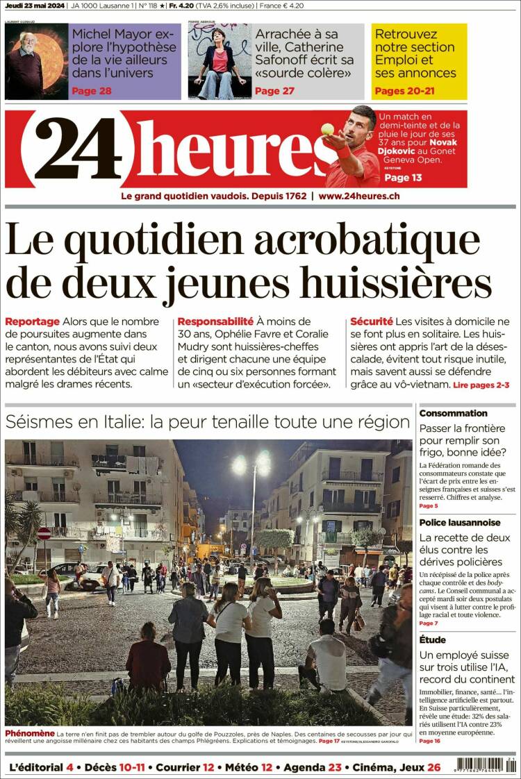 Portada de 24 Heures (Suiza)