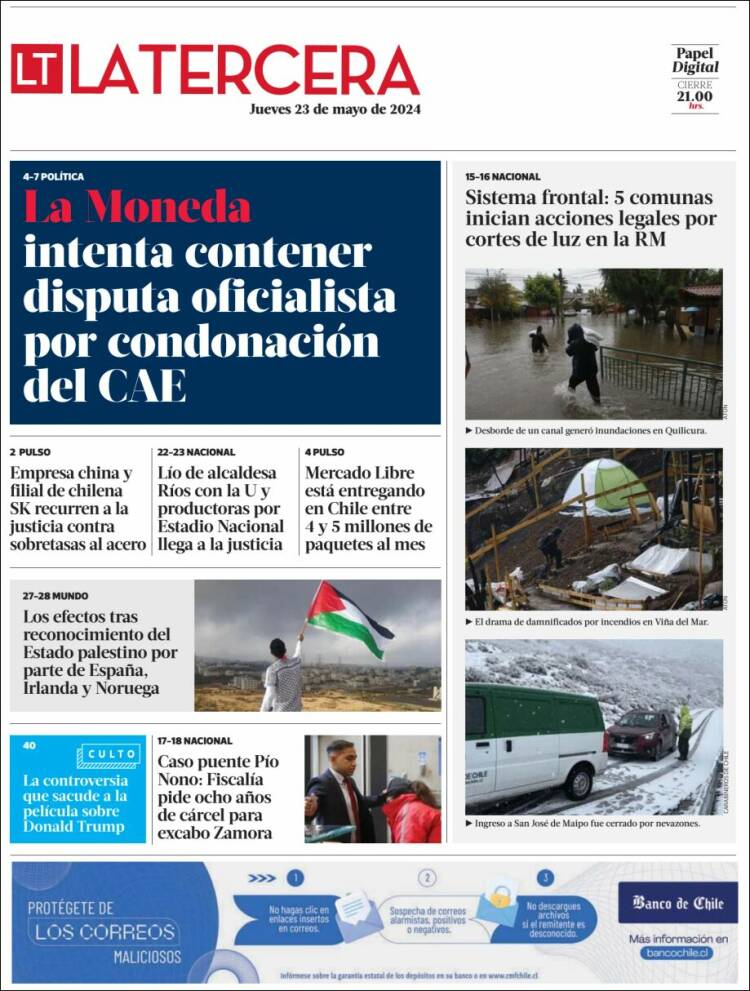 Portada de La Tercera (Chile)