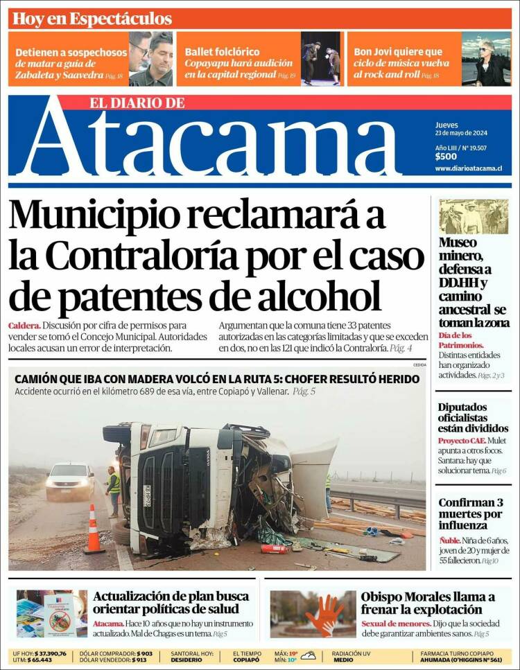 Portada de Diario de Atacama (Chile)