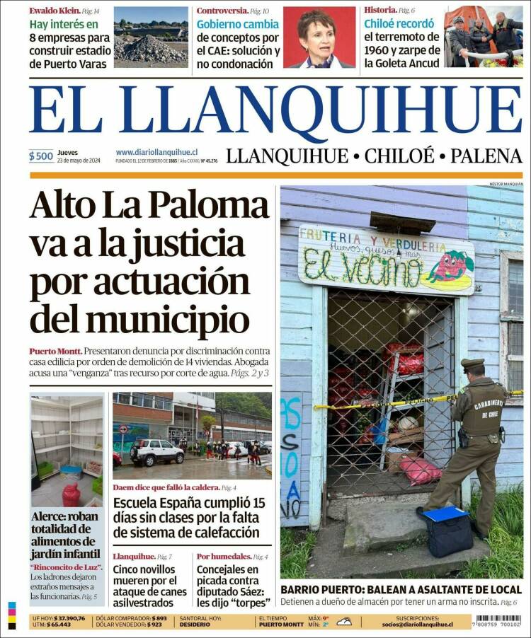 Portada de El Llanquihue (Chile)