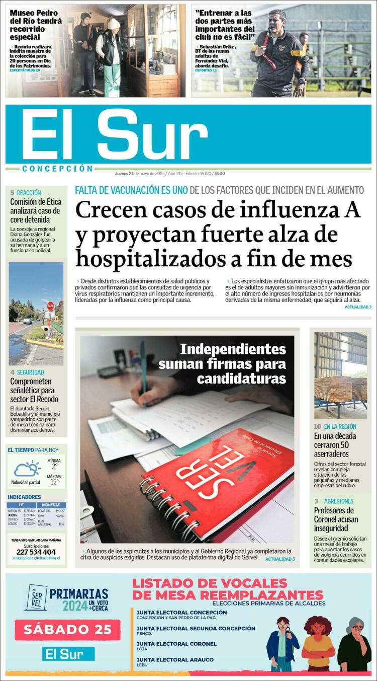 Portada de El Sur (Chile)