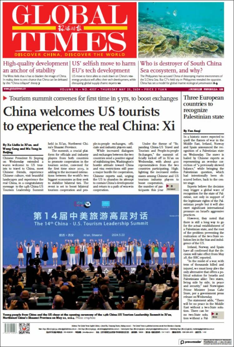 Portada de The Global Times (China)