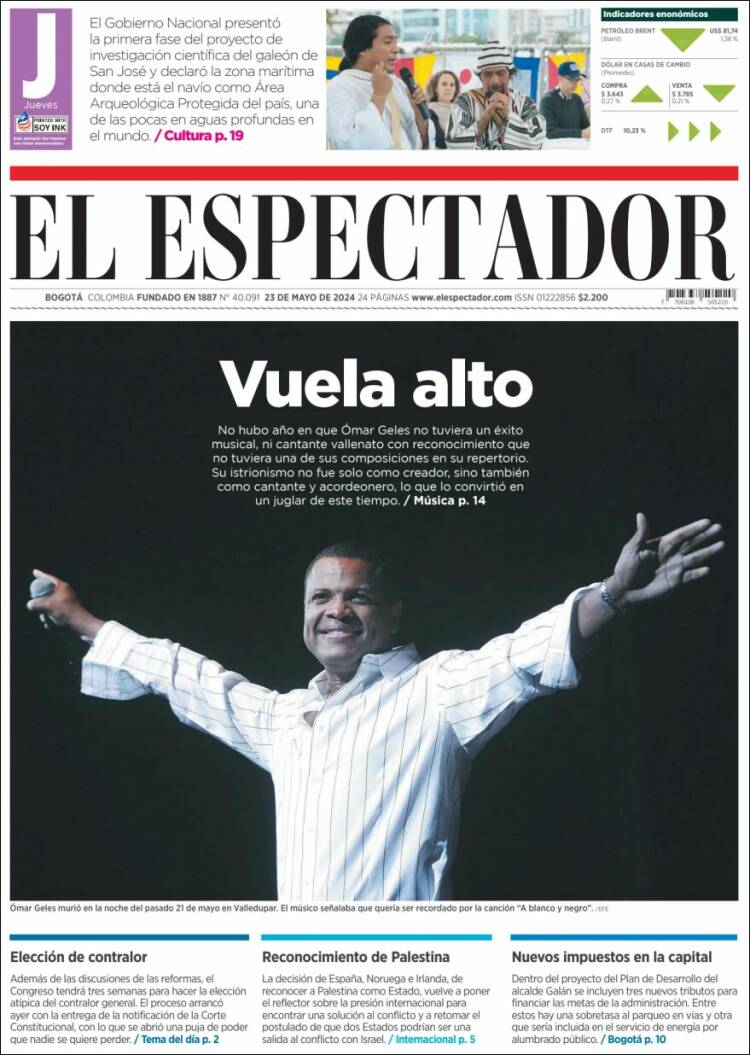 Portada de El Espectador (Colombia)