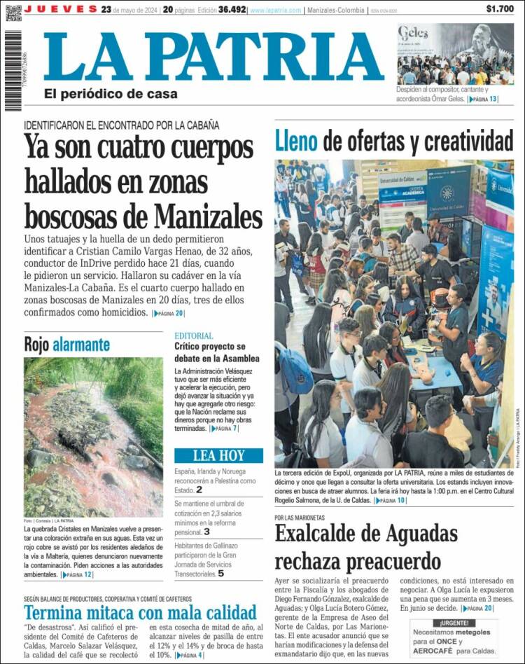 Portada de La Patria (Colombia)