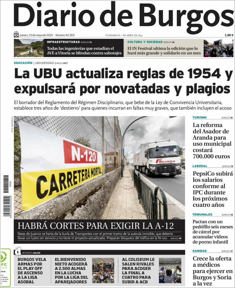 Portada de Diario de Burgos (España)