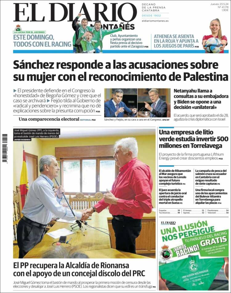 Portada de El Diario Montañés (España)