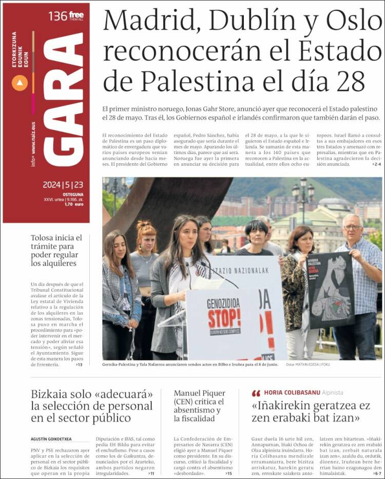 Portada de Gara (España)