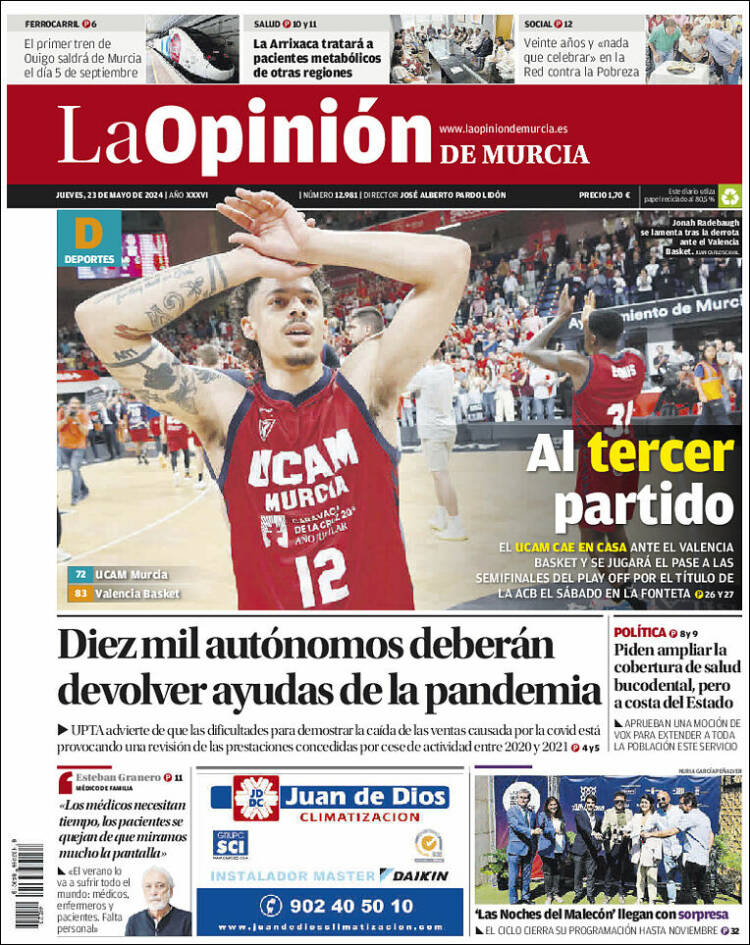 Portada de La Opinión de Murcia (España)