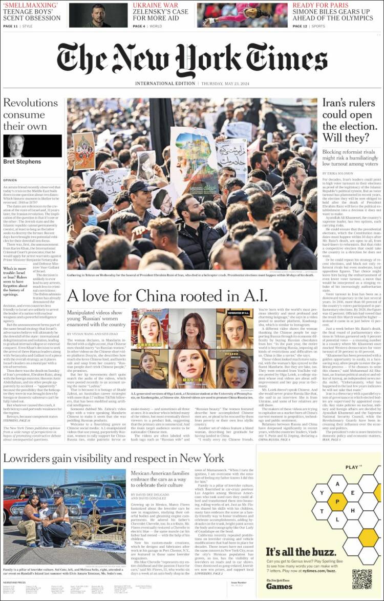 Portada de International New York Times (Europa)