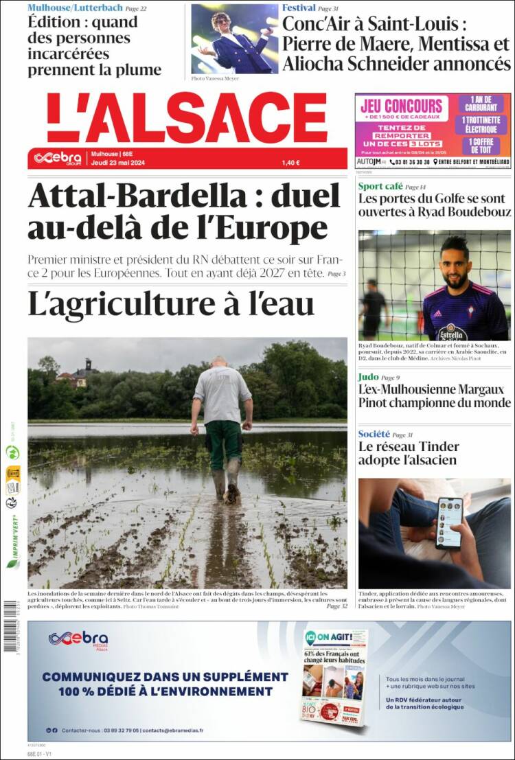 Portada de Journal L'Alsace (Francia)