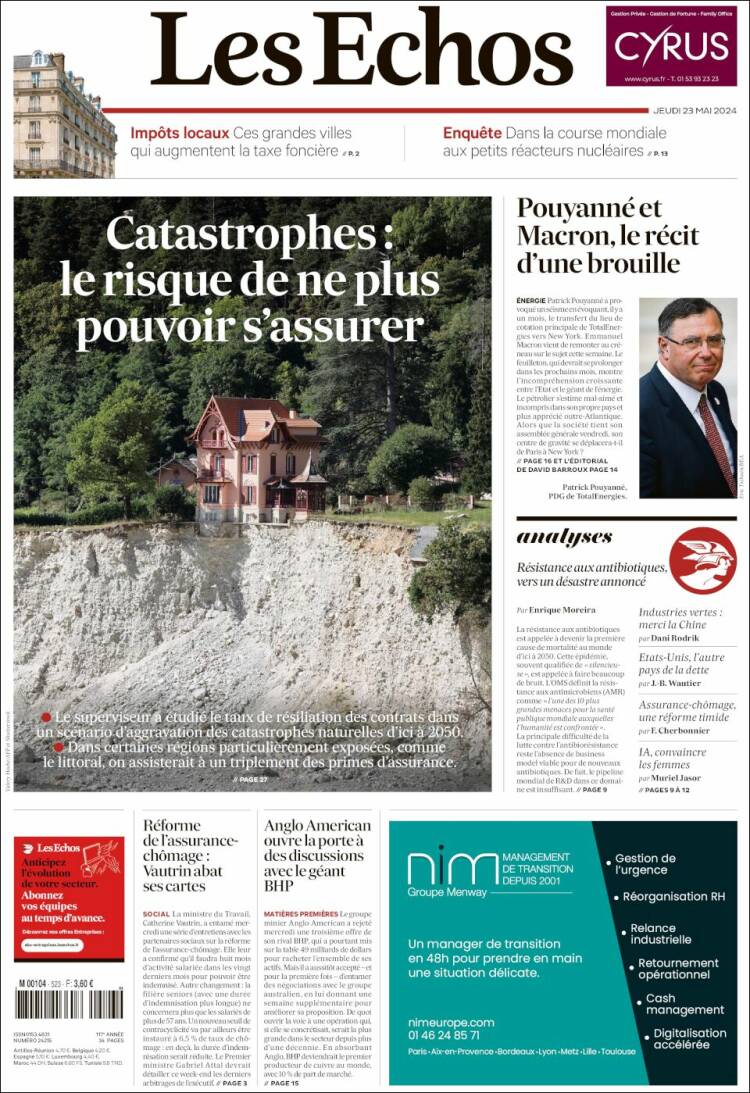 Portada de Les Echos (Francia)