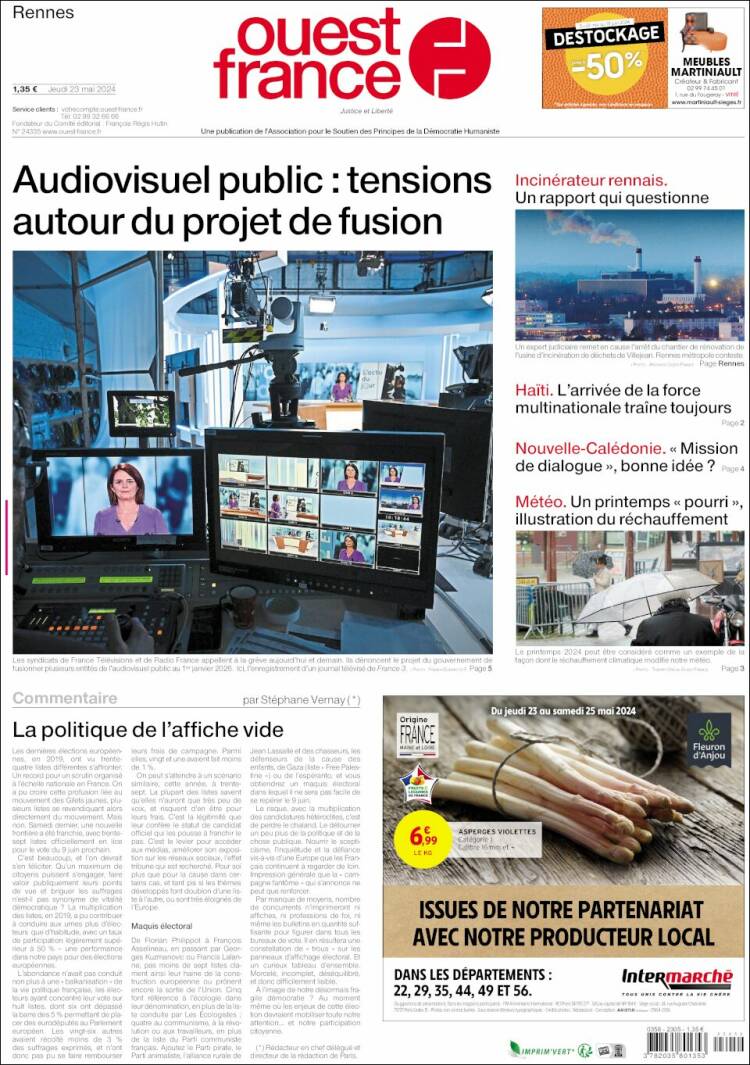 Portada de Ouest France (Francia)