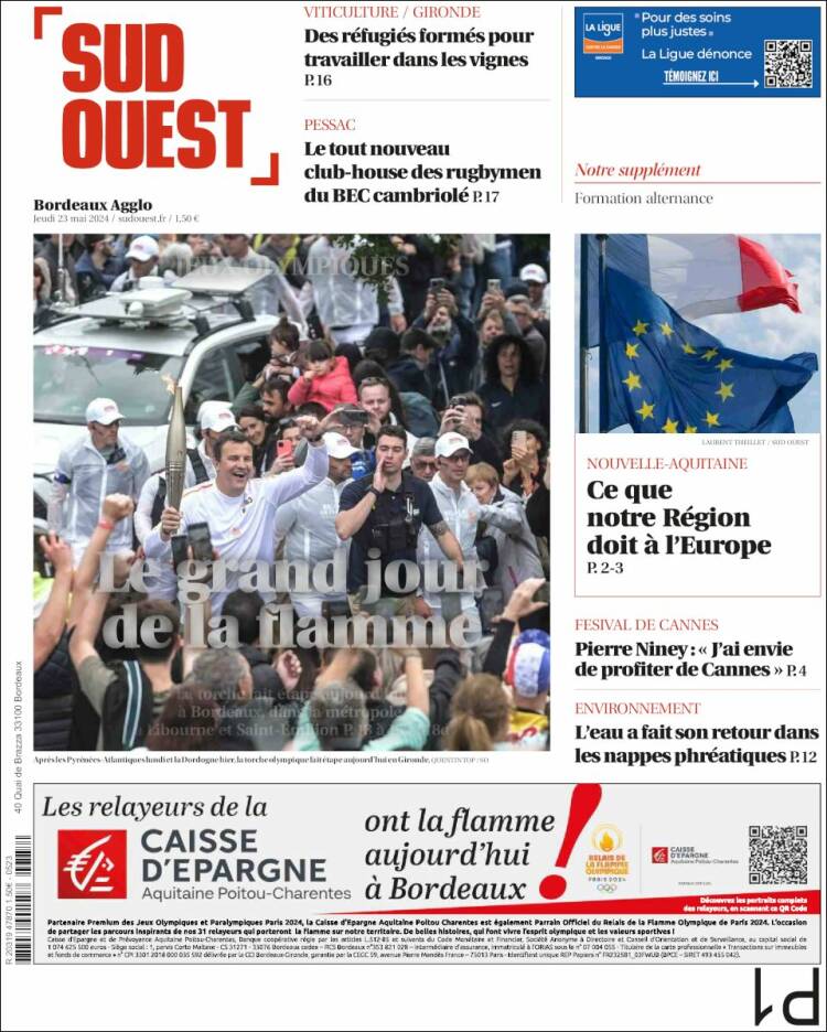 Portada de Sud Ouest (Francia)